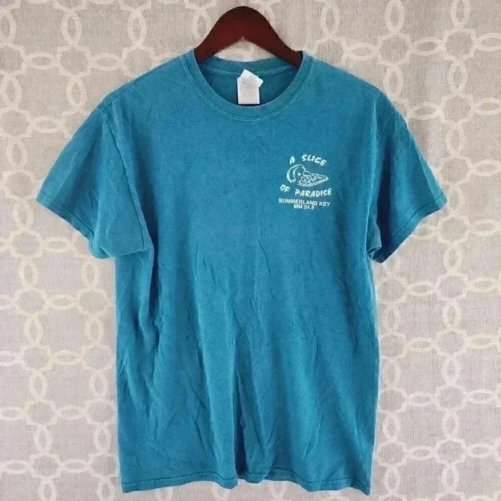 Vintage Gildan Cotton A Slice Of Paradise Short sleeve Blue T Shirt Men's M